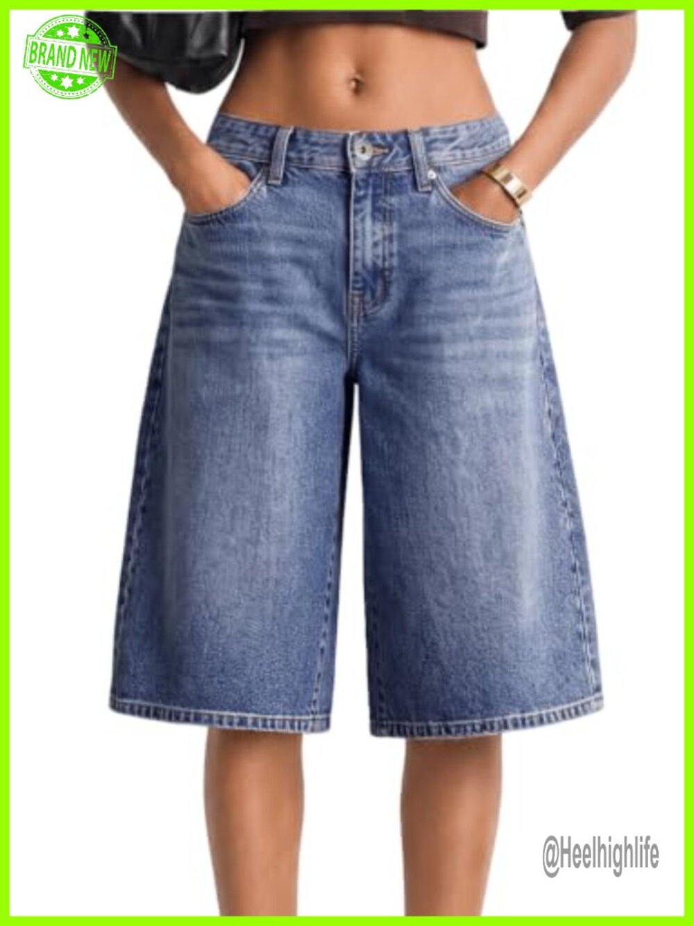 Bermuda Baggy Denim Shorts Low Rise Stretch Knee Length Casual
